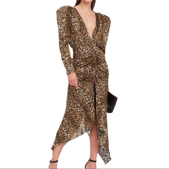 Ronny Kobo Anthropologie Astrid Sm Leopard Print Brown Black Ruched Sheath Midi - Picture 2 of 16